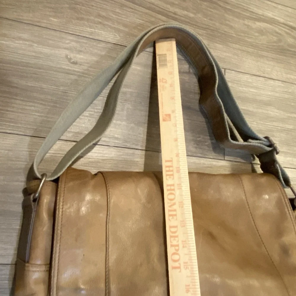 Fossil x JR leather Collab Oak‎ Tanned Messenger Bag Houndstooth Lined Large